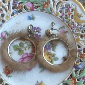Chic Brown Fur Hoop Earrings Vintage